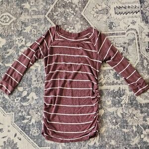 Market & Spruce Maroon and White Striped Long Sleeve Tee